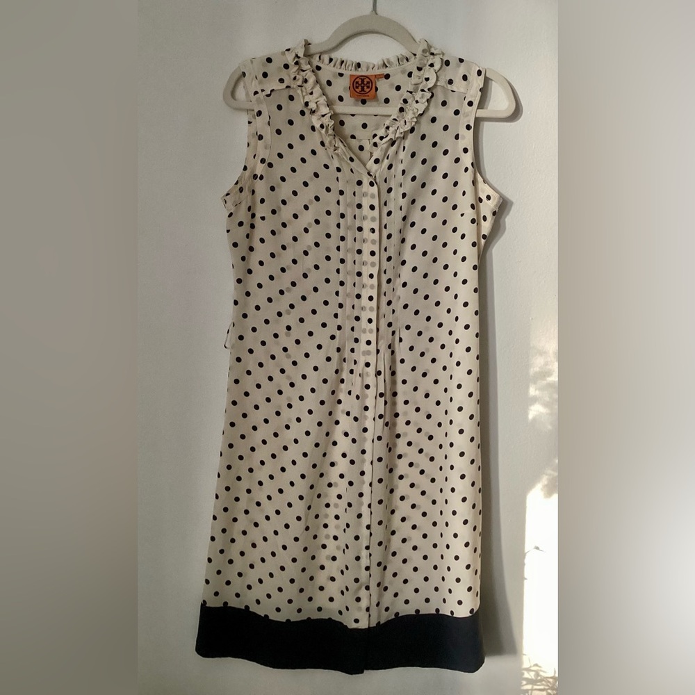 Tory Burch Cream and Black Polka Dot Midi Dress